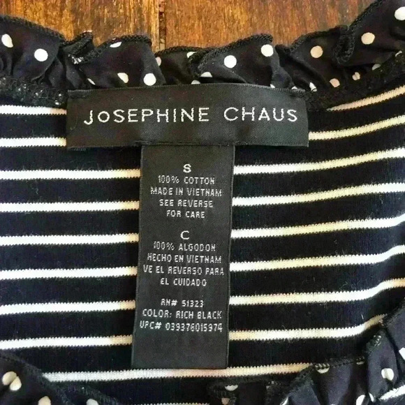 Josephine Chaus | Black & White Striped Top w/Polka Dot Ruffle at Neck & Cuff - Picture 2 of 3